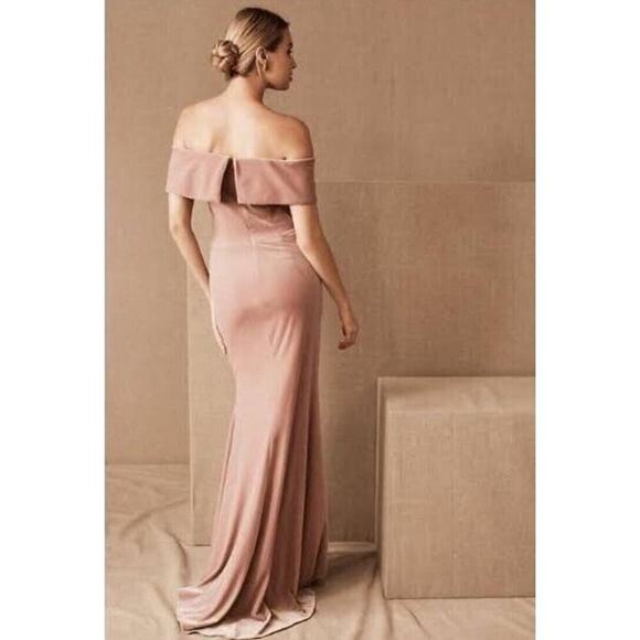 Anthropologie BHLDN Fawn Velvet Maxi Dress Size 4 Rose Pink Off Shoulder Wedding - Picture 8 of 16